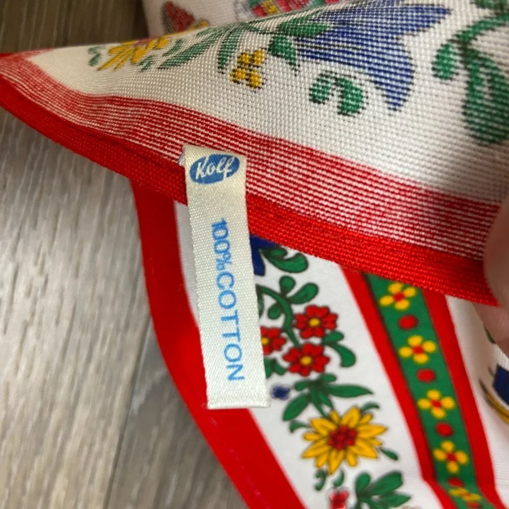 NWOT Vintage Tablecloth Austrian German Folk Art Green Red Square Bright Festive